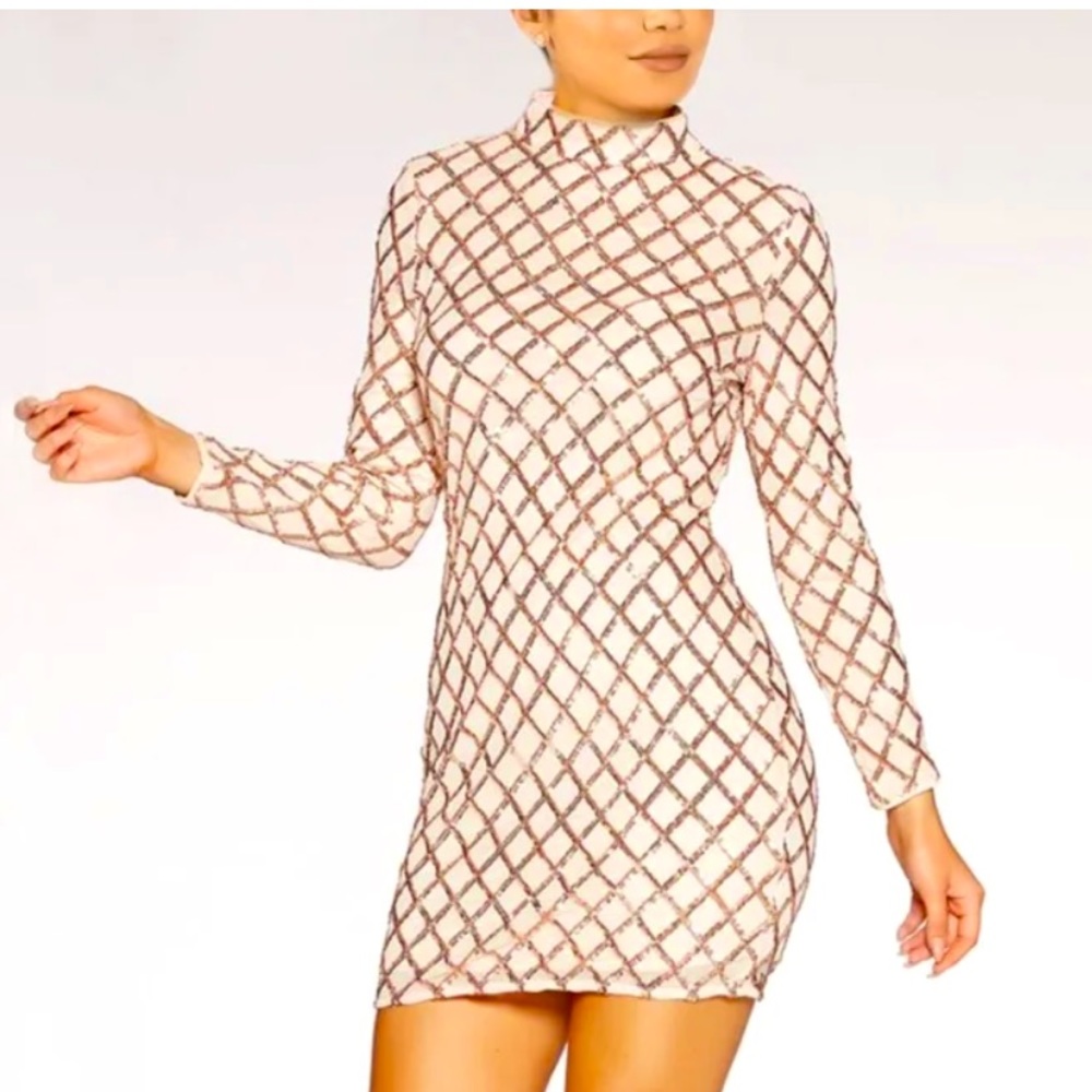 NWT Rose Gold Fashion Nova Sequins Mini Dress M